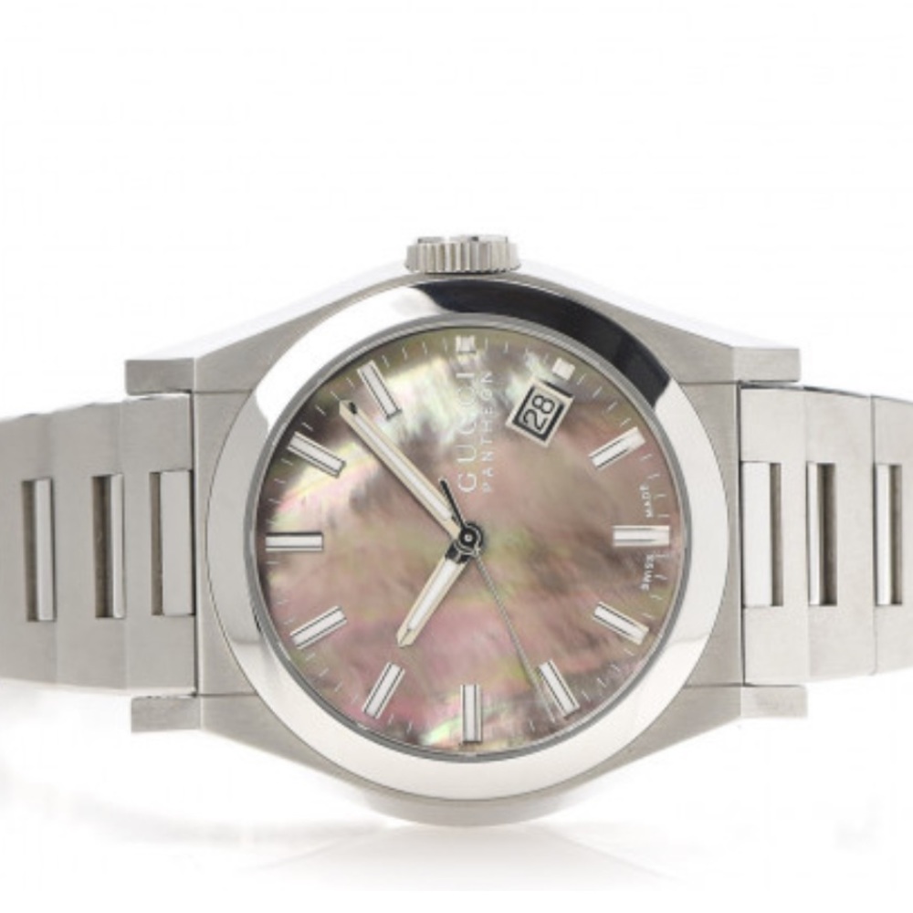 GUCCI Stainless Steel Black Mother of Pearl 115 Pantheon Quartz Watch - Picture 6 of 10